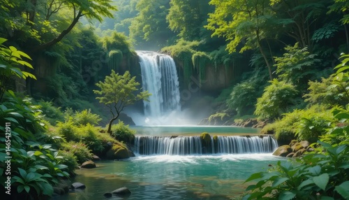 Serene Waterfall in Lush Green Paradise
