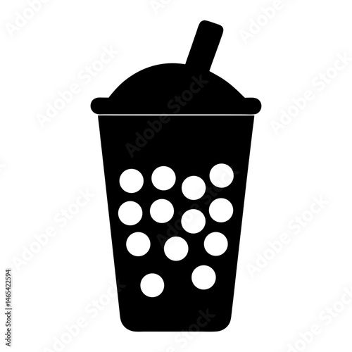 Simple black and white vector icon of Boba Tea with white circles