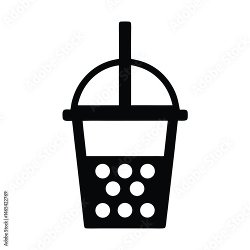 Black and white vector graphic of a bubble tea in a cup