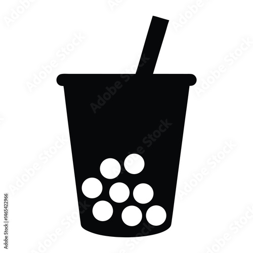 Silhouette of Boba Tea Drink with Straw Illustration on Isolated White Background