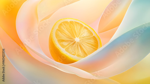Zesty Dance of Lemon Essence: A Visual Symphony of Citrusy Whirl and Energy on Pastel Canvas