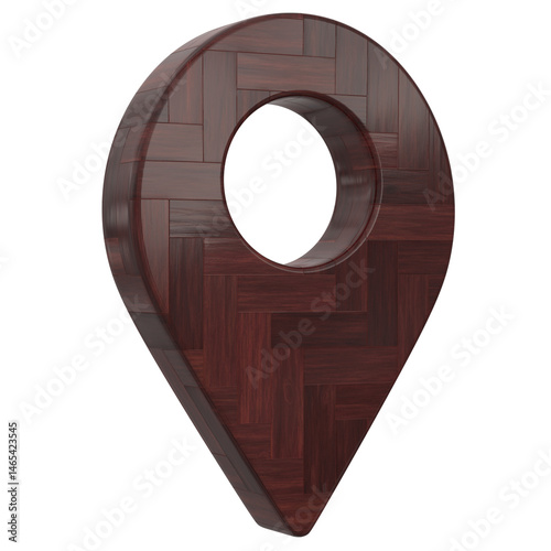 Fototapeta Naklejka Na Ścianę i Meble -  3D wood patterned Pointer Icon, Location symbol isolated on white background, Gps, travel, navigation, place position concept, 3d illustration