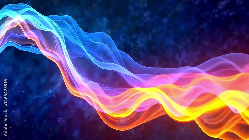Abstract background with colorful gas smoke waves, blue and orange soft haze texture