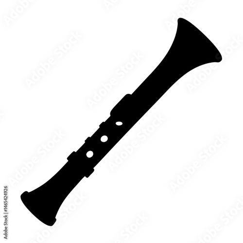 Silhouette of a wind instrument musical object with tone holes and bell