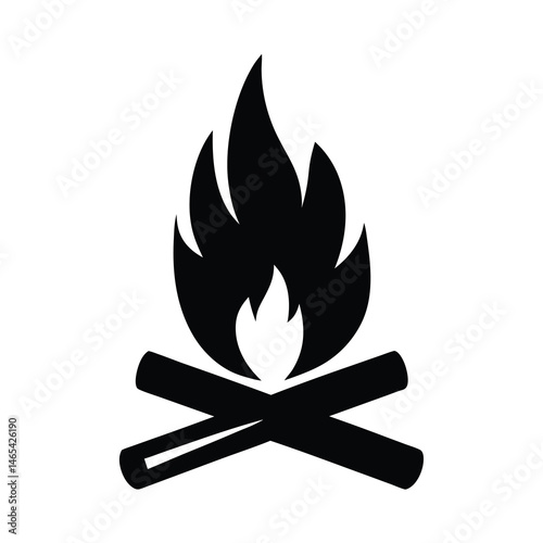 Stylized campfire icon with crisscrossed logs and bright flames in black