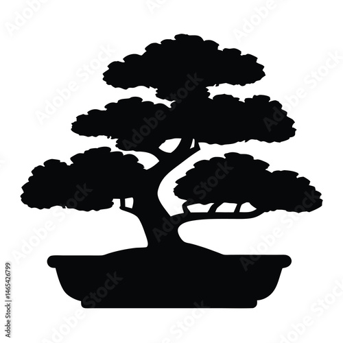 Silhouette of a three tier Bonsai Tree in a Pot illustration