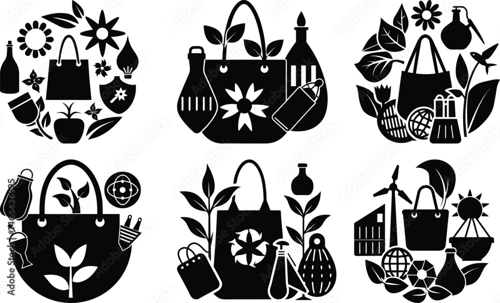 Fototapeta premium Sustainable Accessories silhouette vector