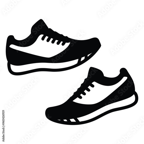 Black athletic sneakers are displayed as a sporty silhouette against a white backdrop