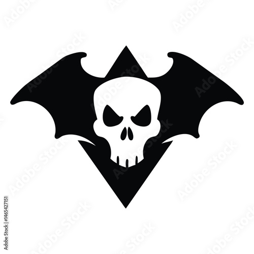 Black bat wings perfectly accentuate the menacing white skull atop the black diamond shape