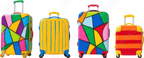 colorful cubism style vector isolated luggage set for summer travel adventures, vibrant vacation elements and artistic baggage collection