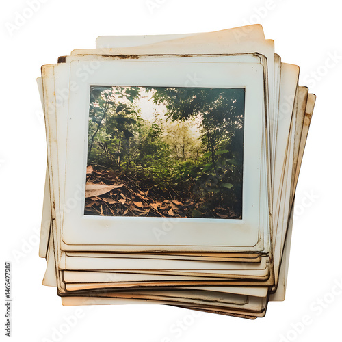 Stacked Polaroid photos image compositing frame Isolated White Background