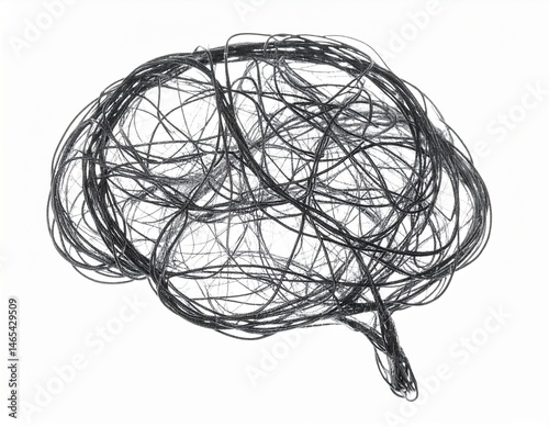 Brain made of tangled wires on white background