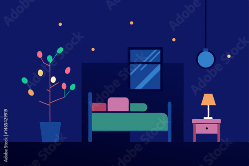bedroom decorated with fairy lights and a small 