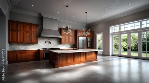 Luxurious and opulent kitchen with custom wood cabinetry and marble countertops