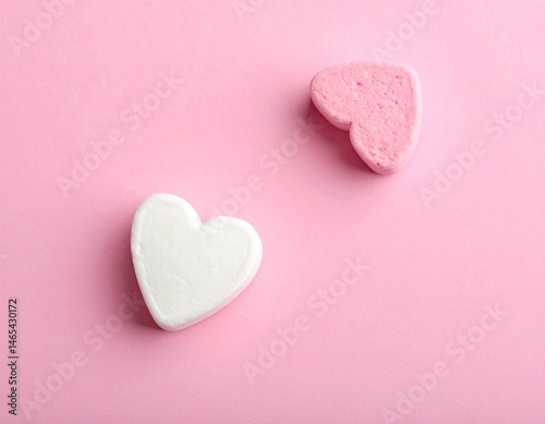 Valentine's candy hearts on pink