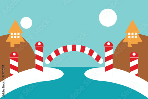 candy cane bridge crossing a peppermint river  