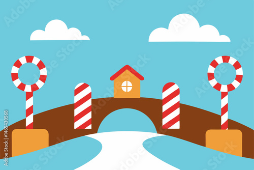 candy cane bridge crossing a peppermint river 
