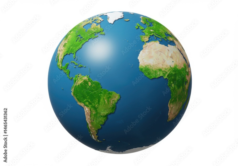 Naklejka premium A globe showing continents and blue oceans isolated on white background