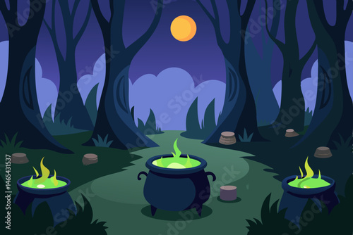 cauldron filled forest glade where witches stir gl.svg