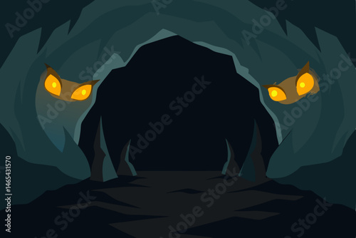 cave with glowing eyes watching from the 