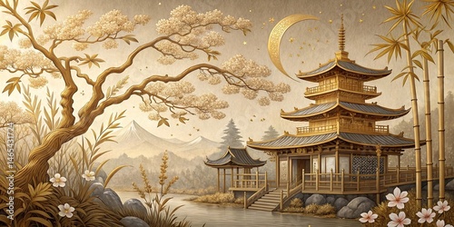 Gold luxury Japanese style background AI generated image