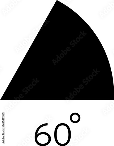 Angle icon 60 Fill degree measures. Math geometric flat, linear elements. Trigonometry template. Degree of arc and pie chart isolated on transparent background SVG