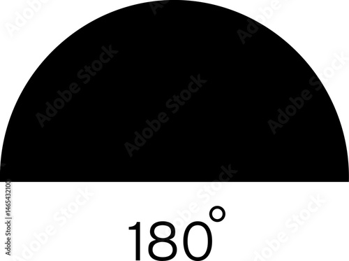 Angle icon 180 Fill degree measures. Math geometric flat, linear elements. Trigonometry template. Degree of arc and pie chart isolated on transparent background SVG