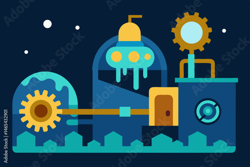 clockwork toy factory deep underground with glowin 