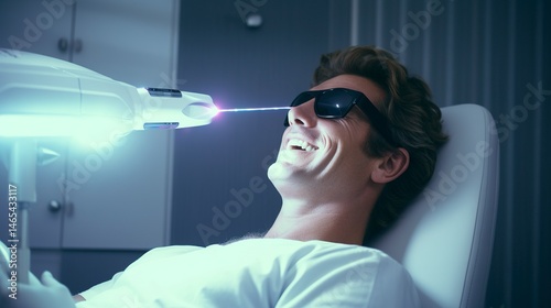 A photo of a dentist using a dental laser