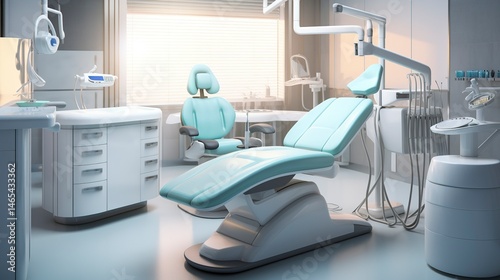 A photo of a dentists chair and equipment