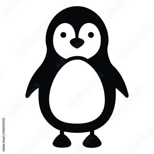 Bold penguin icon stands cheerfully, embodying simple, charming animal minimalism