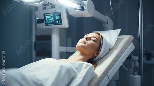 A photo of a female patient preparing for laser