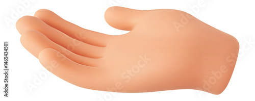 Palm Up 3D Hand. Male hand showing, demonstrating or holding, giving something. Open palm, help and support gesture in 3d cartoon rendering style. Vector donation emoji