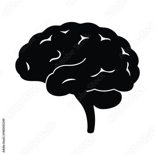 Human Brain Silhouette Illustration Black and White Icon Graphic Design Element