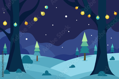 enchanted moonlit glade with firefly lit garlands