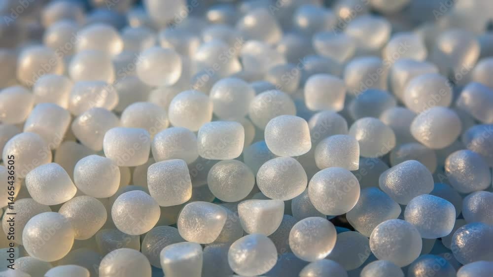 A closeup of aerogel granules used in insulation showcasing their irregular shapes and sizes with light refracting through each particle illustrating their unique thermal