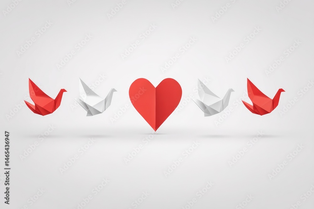 Origami Heart Transforms Into Delicate Doves Representing Love and Peace in a Serene Design