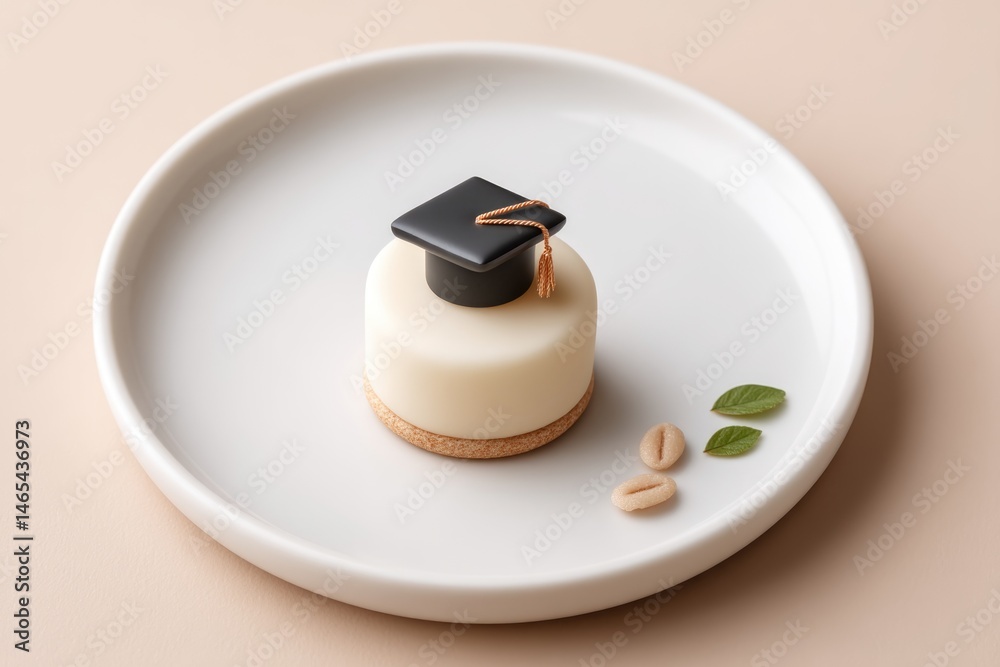 Simple Cake With a Graduation Cap Decoration on a Plate Designed for a Celebration or Event