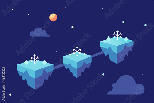 floating snowflake islands connected by glowing 