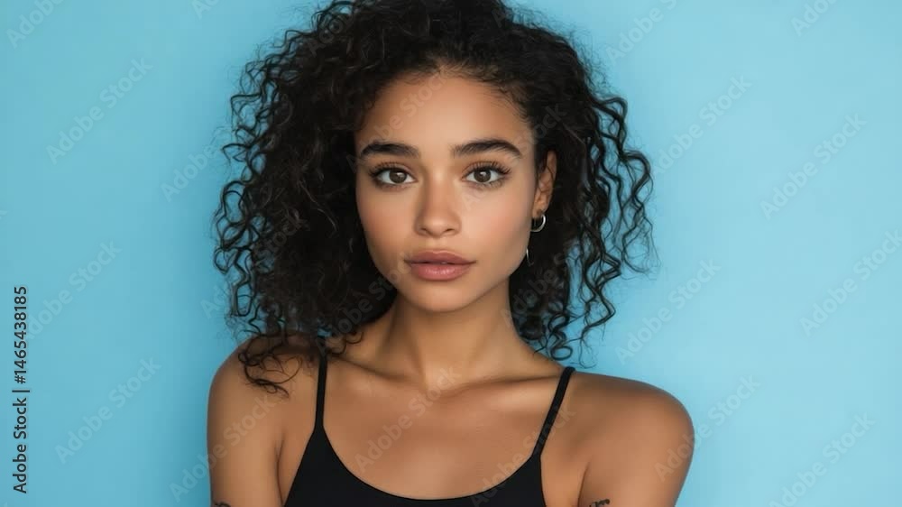 Young woman with curly hair, portrait. Young woman with curly hair, portrait.