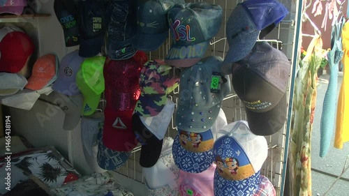 hats for sale at the market.