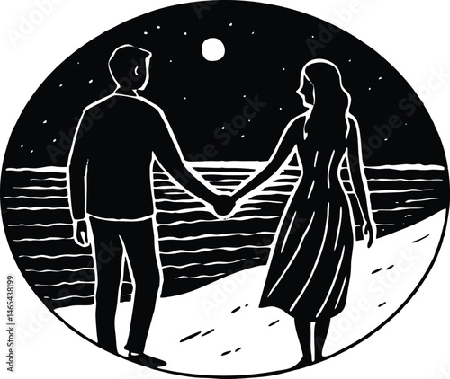 Couple Holding Hands on Beach Silhouette