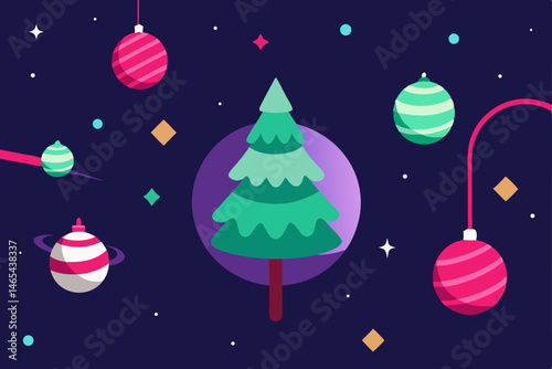 forest of floating ornaments orbiting a glowing 