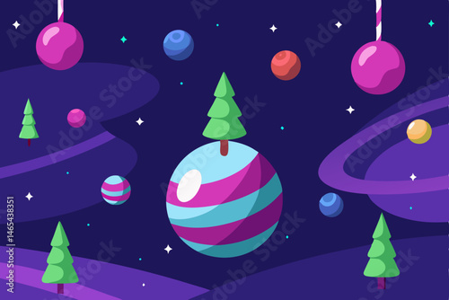 forest of floating ornaments orbiting a glowing