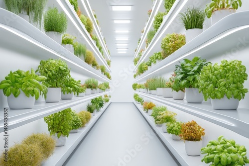 Vertical Farm With LED Lights Cultivating Fresh Greens in a Modern Indoor Environment
