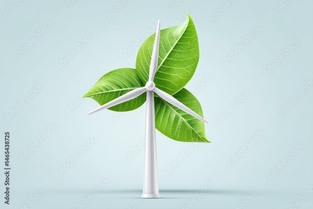 Stylized Wind Turbine With Leaf-Shaped Blades Represents Renewable Energy Innovation in a Clean Environment