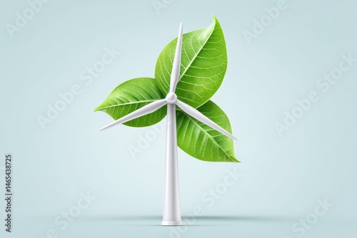 Obraz na płótnie Stylized Wind Turbine With Leaf-Shaped Blades Represents Renewable Energy Innovation in a Clean Environment w salonie