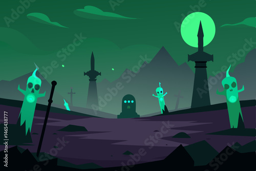 forgotten battlefield with haunted armor  glowing
