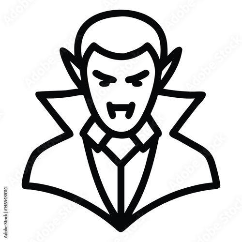 Cartoon vampire with sharp fangs and menacing look appears with black outline