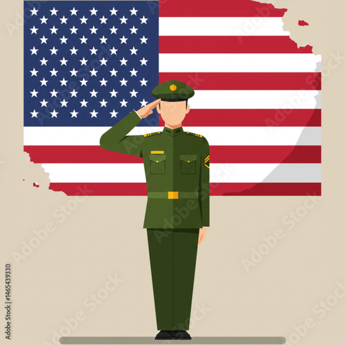 Flat design of military saluting with usa flag